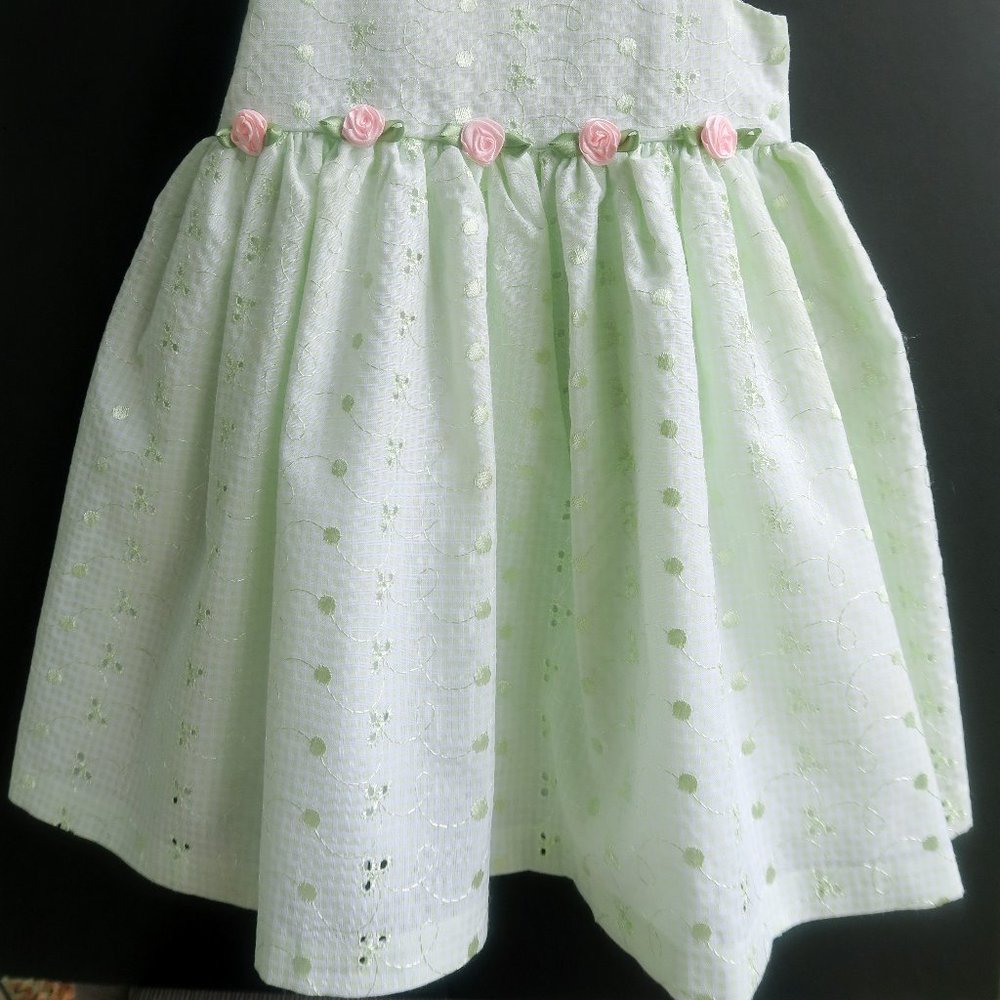 Bonnie Jean girls dress 3T sleeveless light green fabric with floral embroidery - Picture 2 of 6